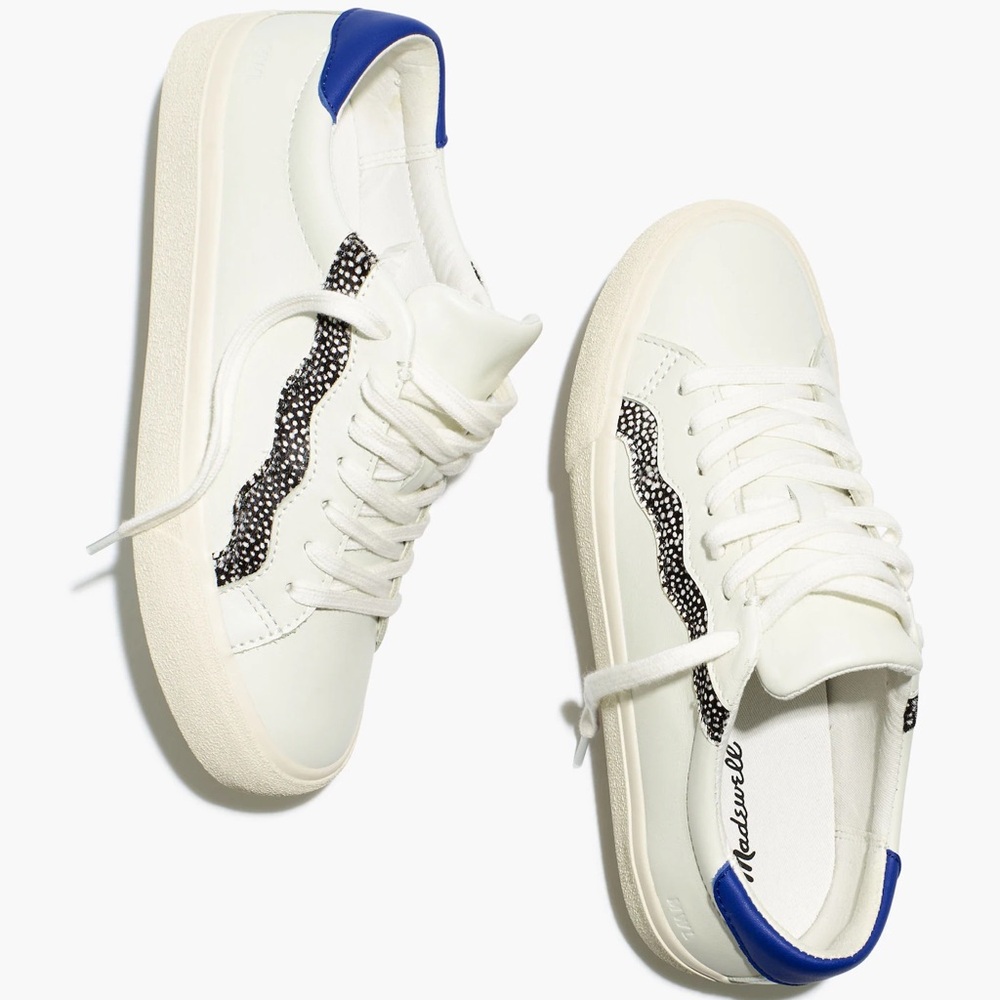 Madewell Sidewalk Low-Top Sneakers White Leather Calf Hair Size 9 Pristine